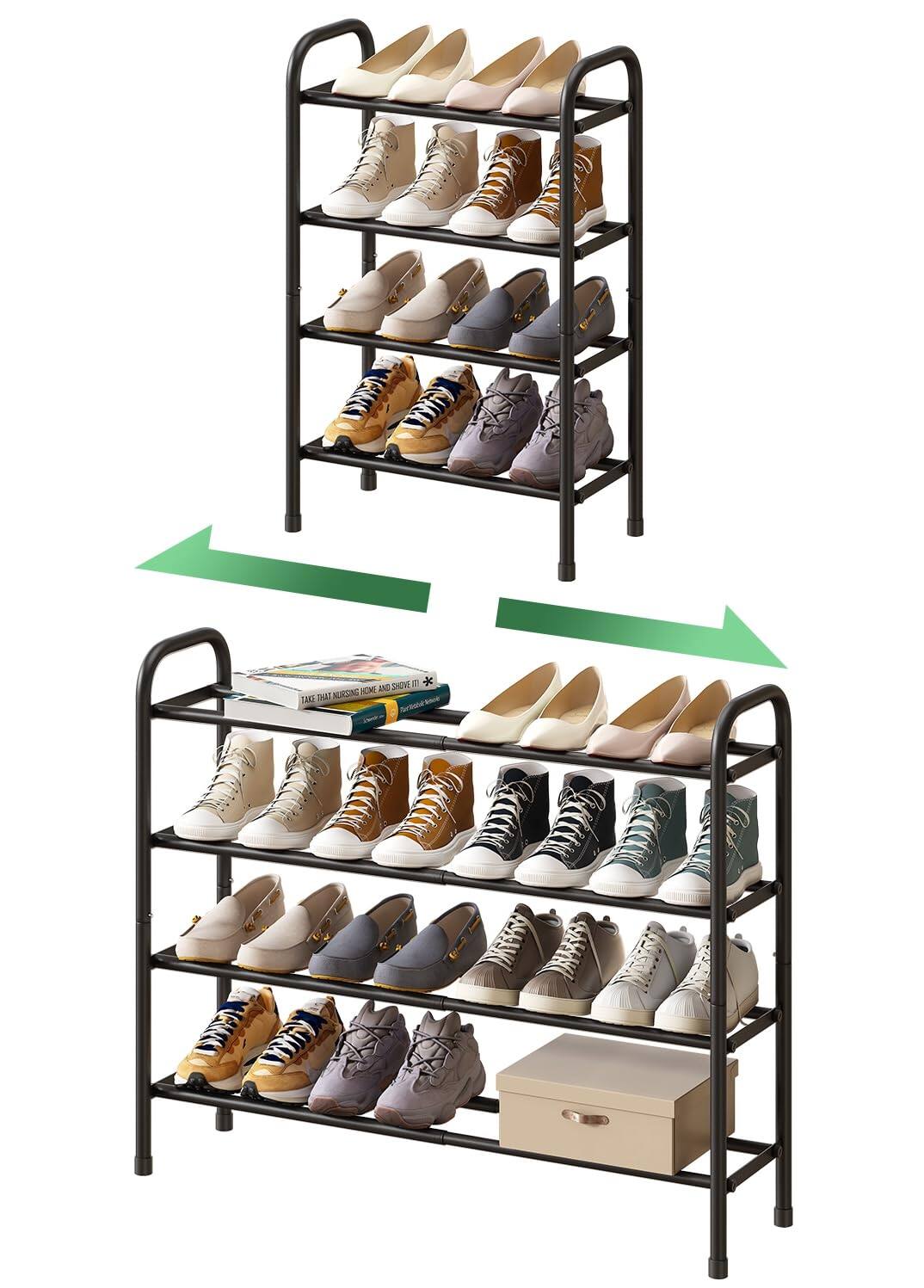 Hanke Shoe Rack For Closet 3 tier Expandable Organizer Metal Adjustable ...