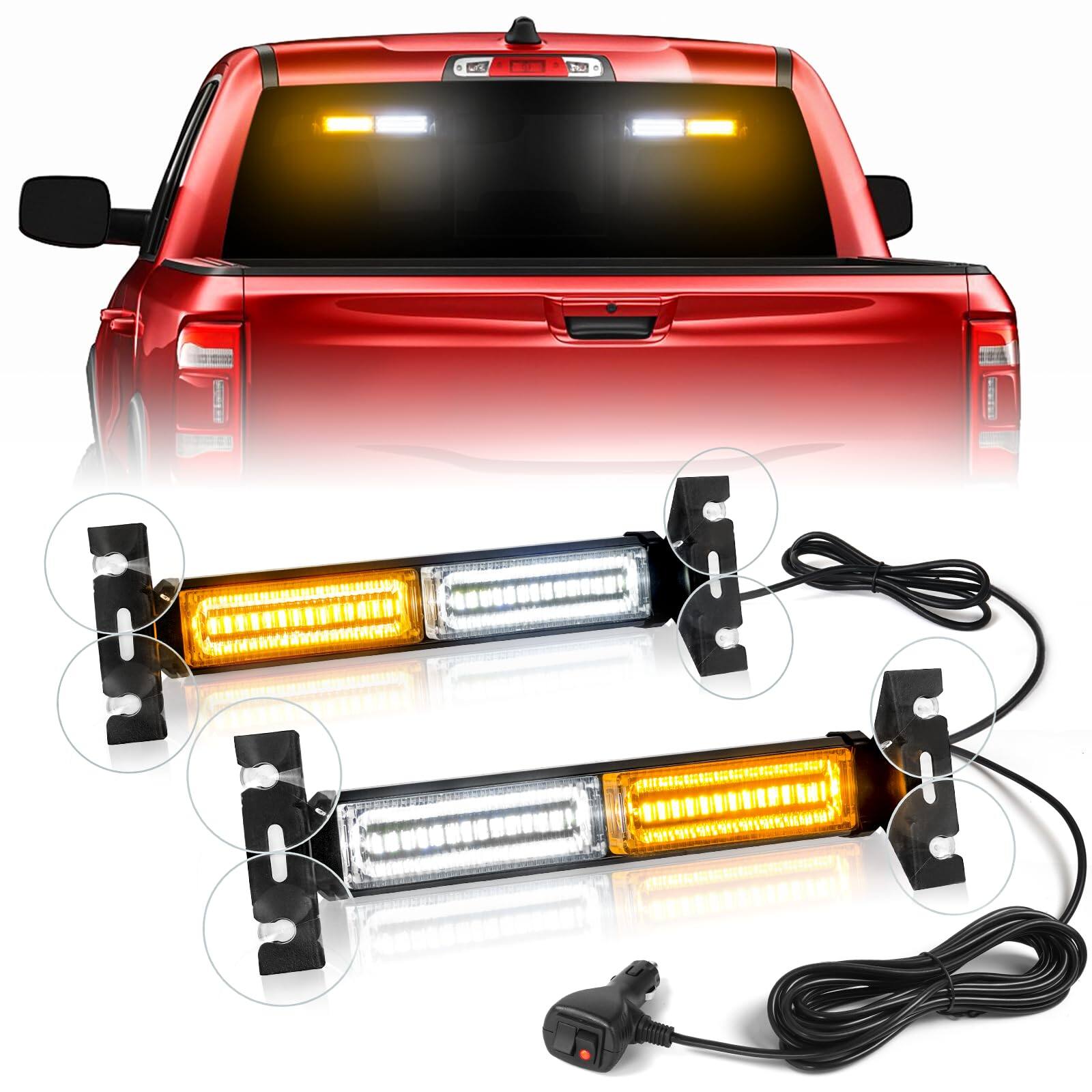 Front. DORLUKFU - 1002L Emergency Strobe Traffic Advisor Light Bar: 40 LED Dash Safety Warning Flashing Light, Front/Rear Windshield Visor.