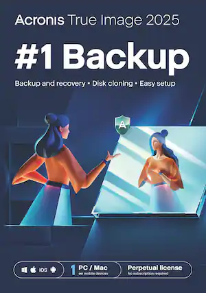 Acronis True Image 2025
#1 Backup
Backup and recovery • Disk cloning • Easy setup
PC / Mac
iOS
1
∞ mobile devices
Perpetual license
No subscription required