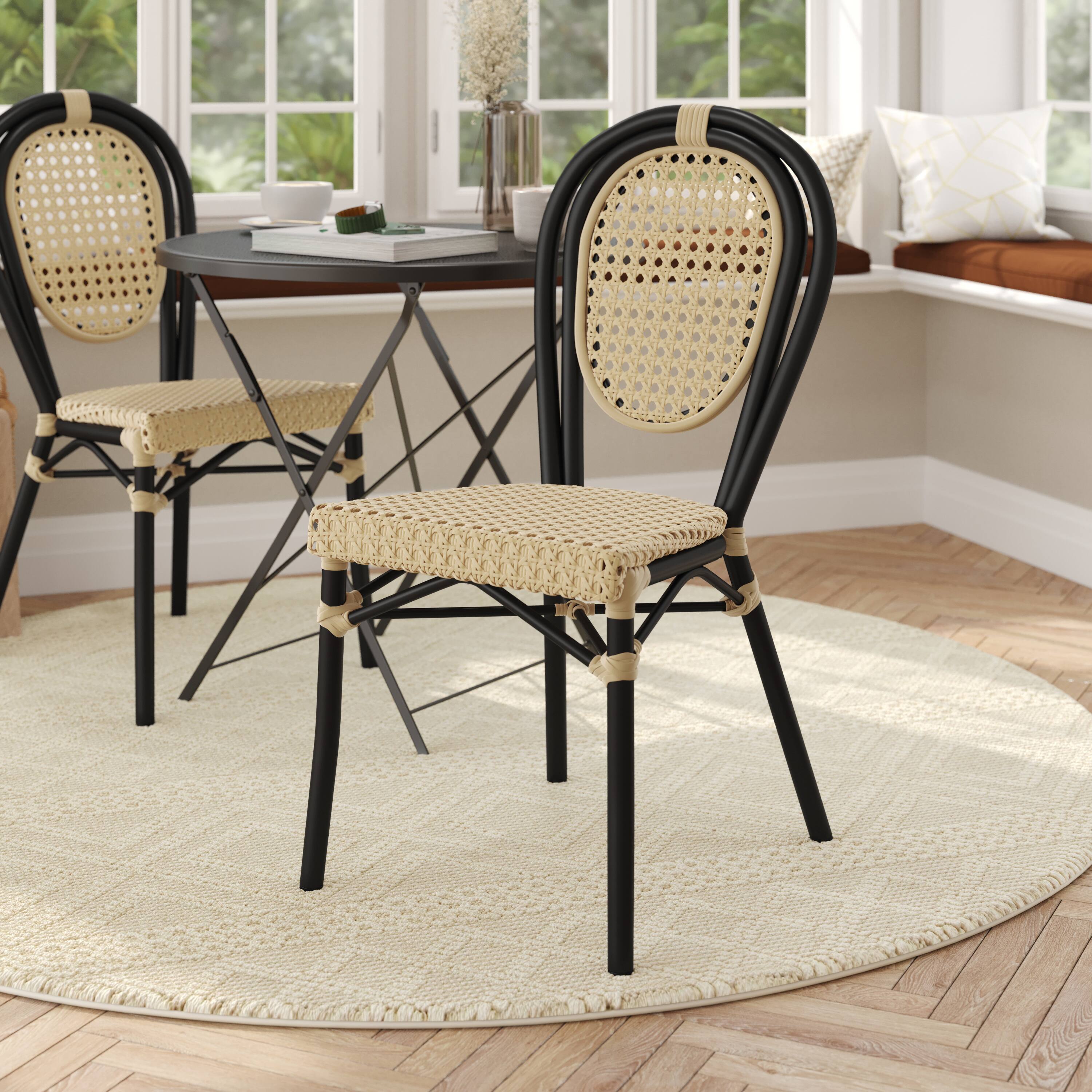 Alt View 1. Flash Furniture - Cannes Indoor/Outdoor Commercial Thonet Bistro Stacking Chair, Natural PE Cane Rattan and Black Aluminum Frame - Black.