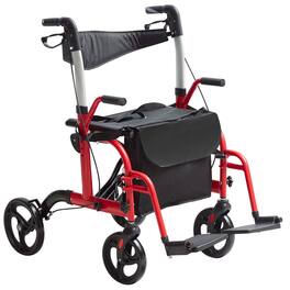 VEVOR - 2 in 1 Rollator Walker & Transport Chair for Seniors, Folding Rolling Walker Wheelchair Combo & Footrests - Red