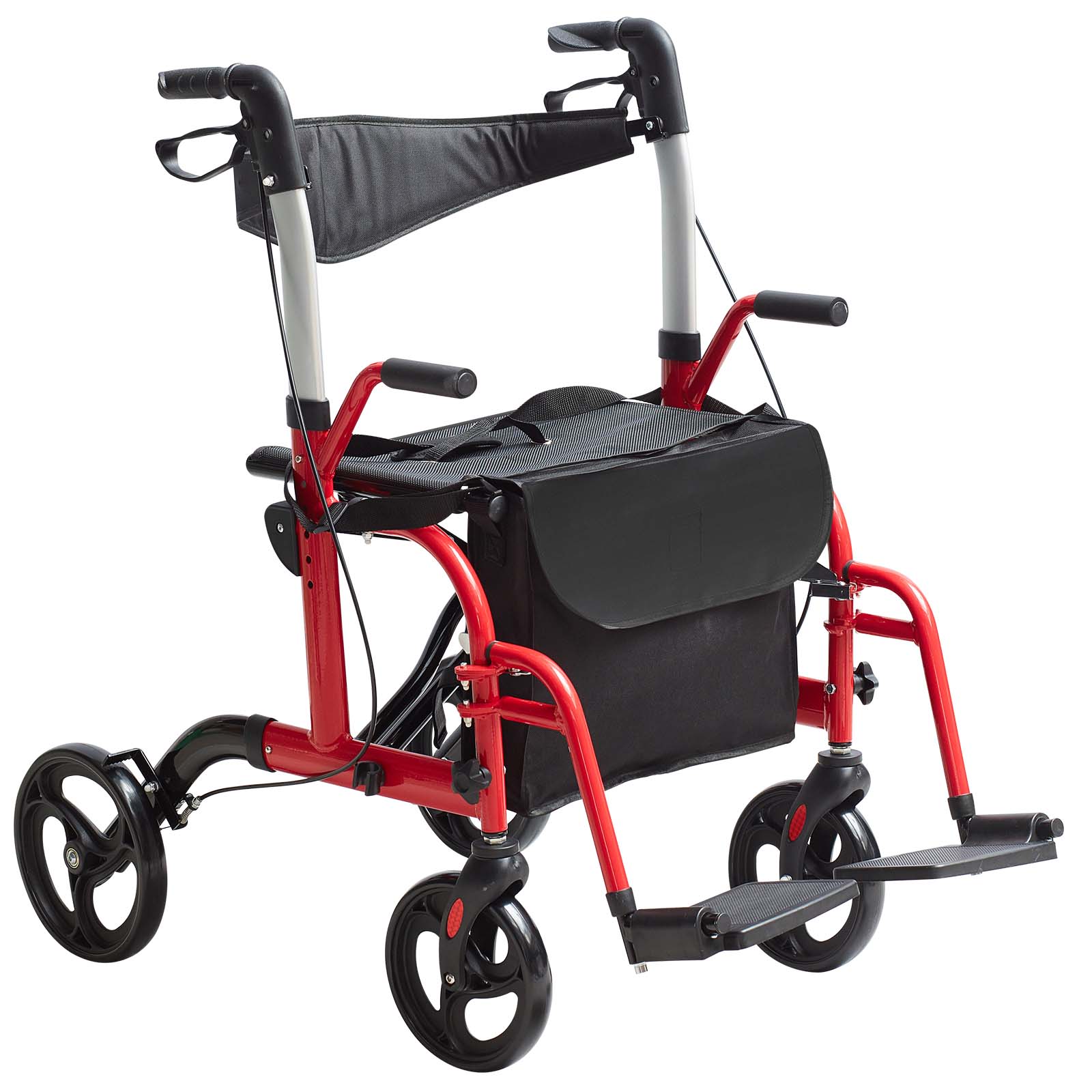 Front. VEVOR - 2 in 1 Rollator Walker & Transport Chair for Seniors, Folding Rolling Walker Wheelchair Combo & Footrests - Red.