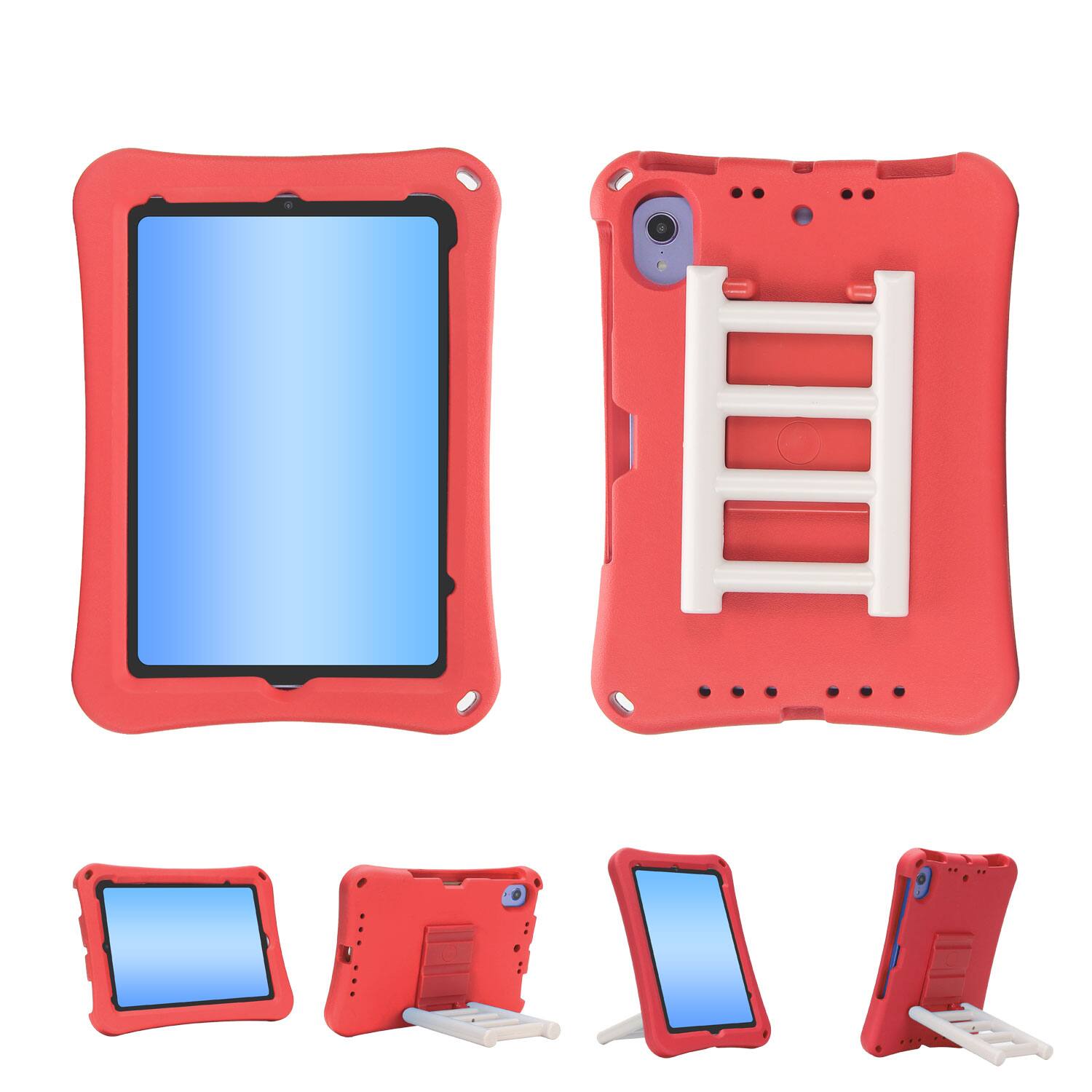 Angle. Dteck - for Apple iPad mini (A17 Pro) 2024/iPad mini 6th Gen 8.3-inch 2021 Rugged Case,Shockproof TPU Cover with Rotating Stand - Red.