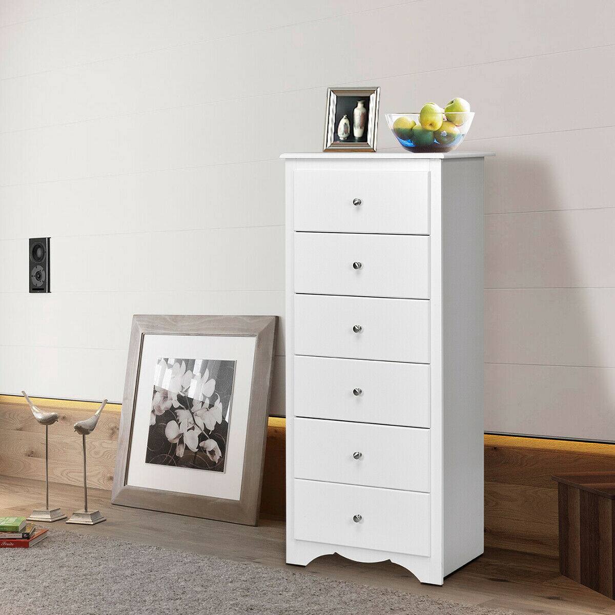 Alt View 5. Costway - Costway 6 Drawer Chest Dresser Clothes Storage Bedroom Tall Furniture Cabinet - White.