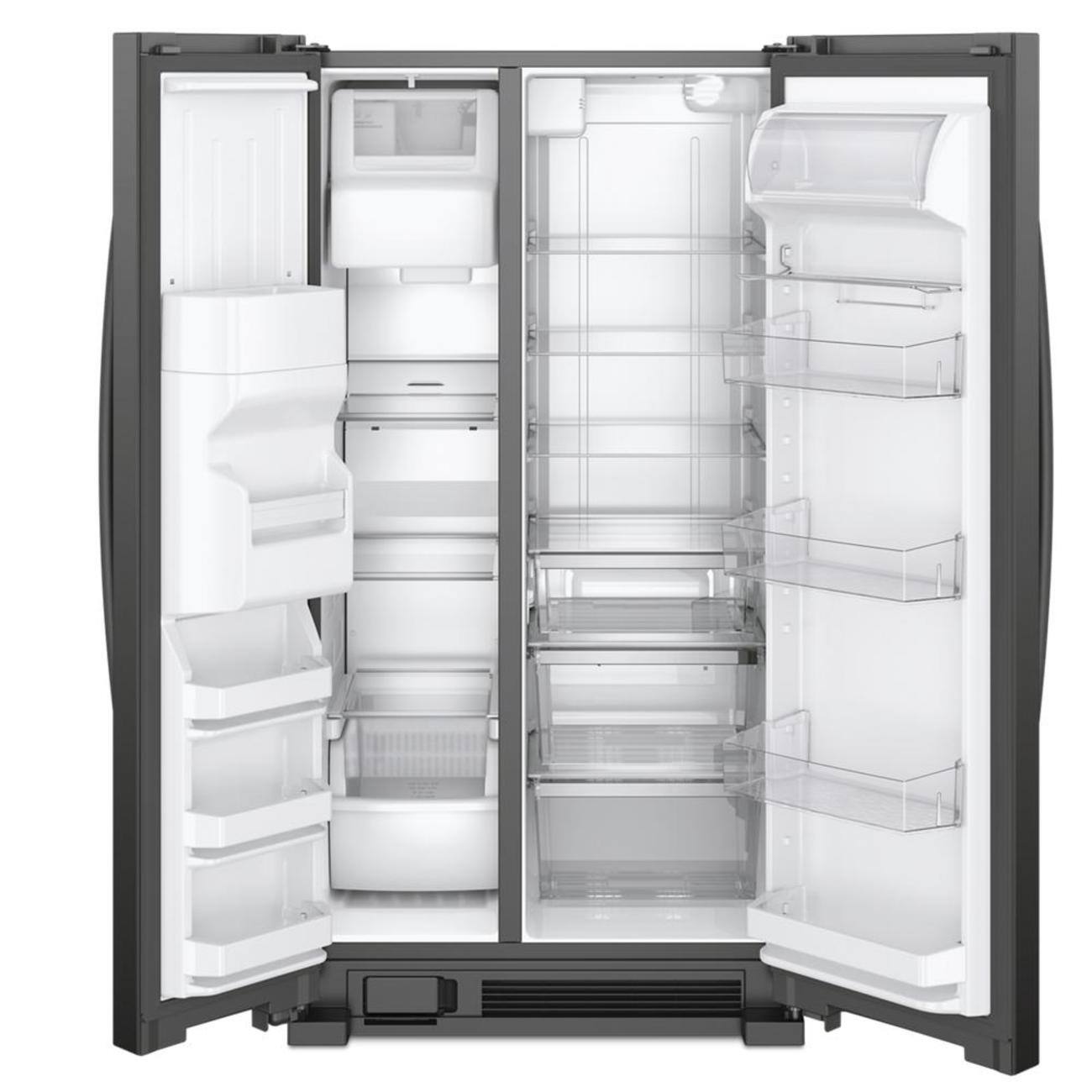 Angle. Whirlpool - 33 in. Wide 21 cu. ft. Side-by-Side Refrigerator with LED Interior Lighting - Black.
