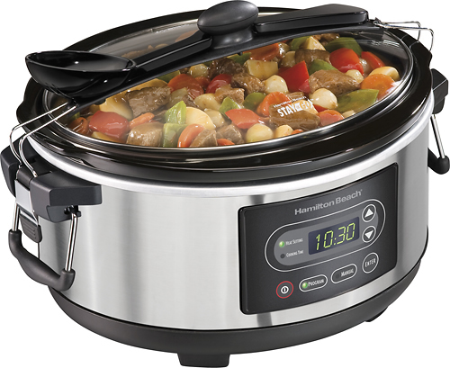 Best Buy: Hamilton Beach ensemble Stay or Go 5-Quart Slow Cooker Silver/Red  33354