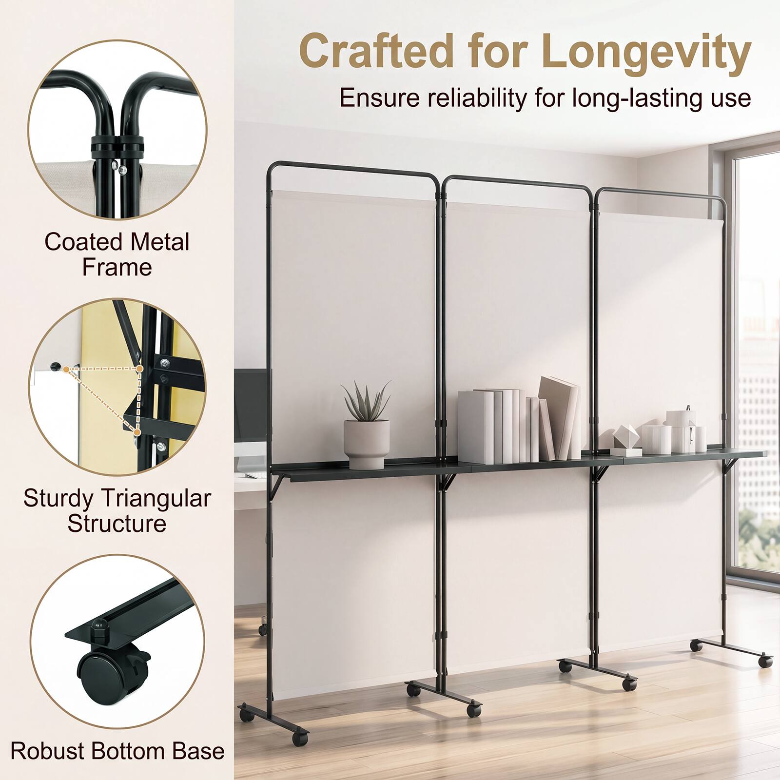 Crafted for Longevity  
Ensure reliability for long-lasting use

Coated Metal Frame  
Sturdy Triangular Structure  
Robust Bottom Base