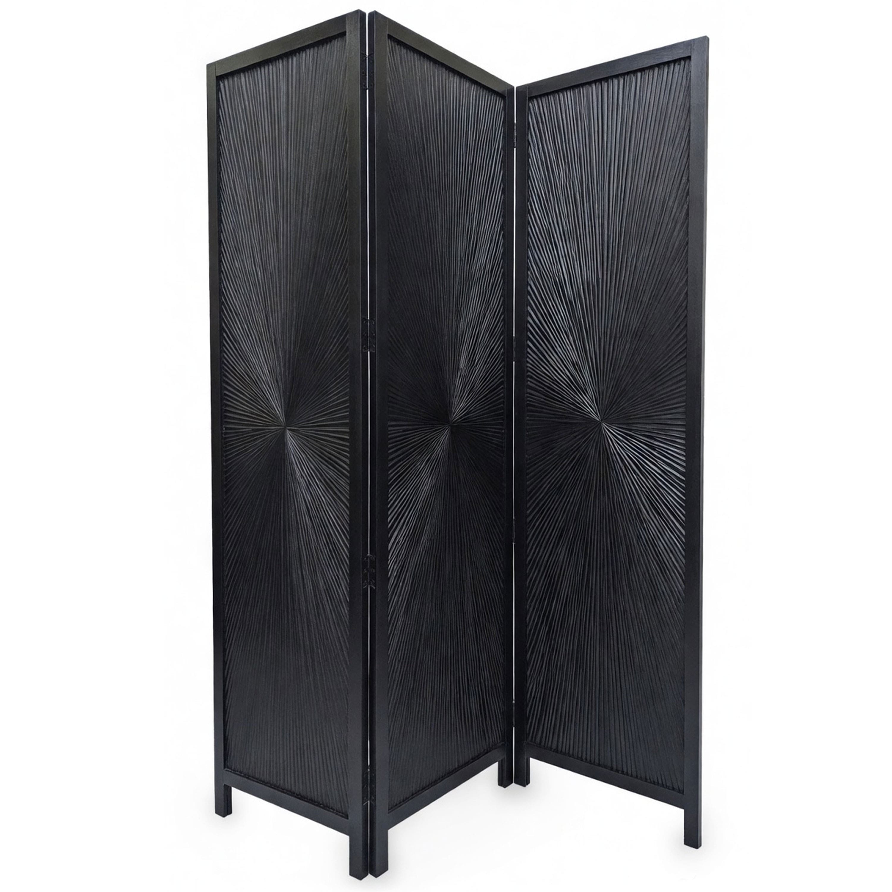 Manhattan Lane - Cava 3 Panel Folding Room Divider Screen, Sunburst Design, Mango Wood, 60x72 Inch - Black price history on PriceWatchPro