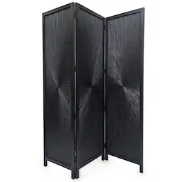 Manhattan Lane - Cava 3 Panel Folding Room Divider Screen, Sunburst Design, Mango Wood, 72" H - Black