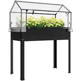 Outsunny - Garden Box with Greenhouse Cover - Black