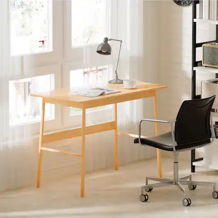 Front. PexFix - Modern Bamboo Computer Desk, 55" Simple Work Desk for Home Office, Gaming & Study - Natural.