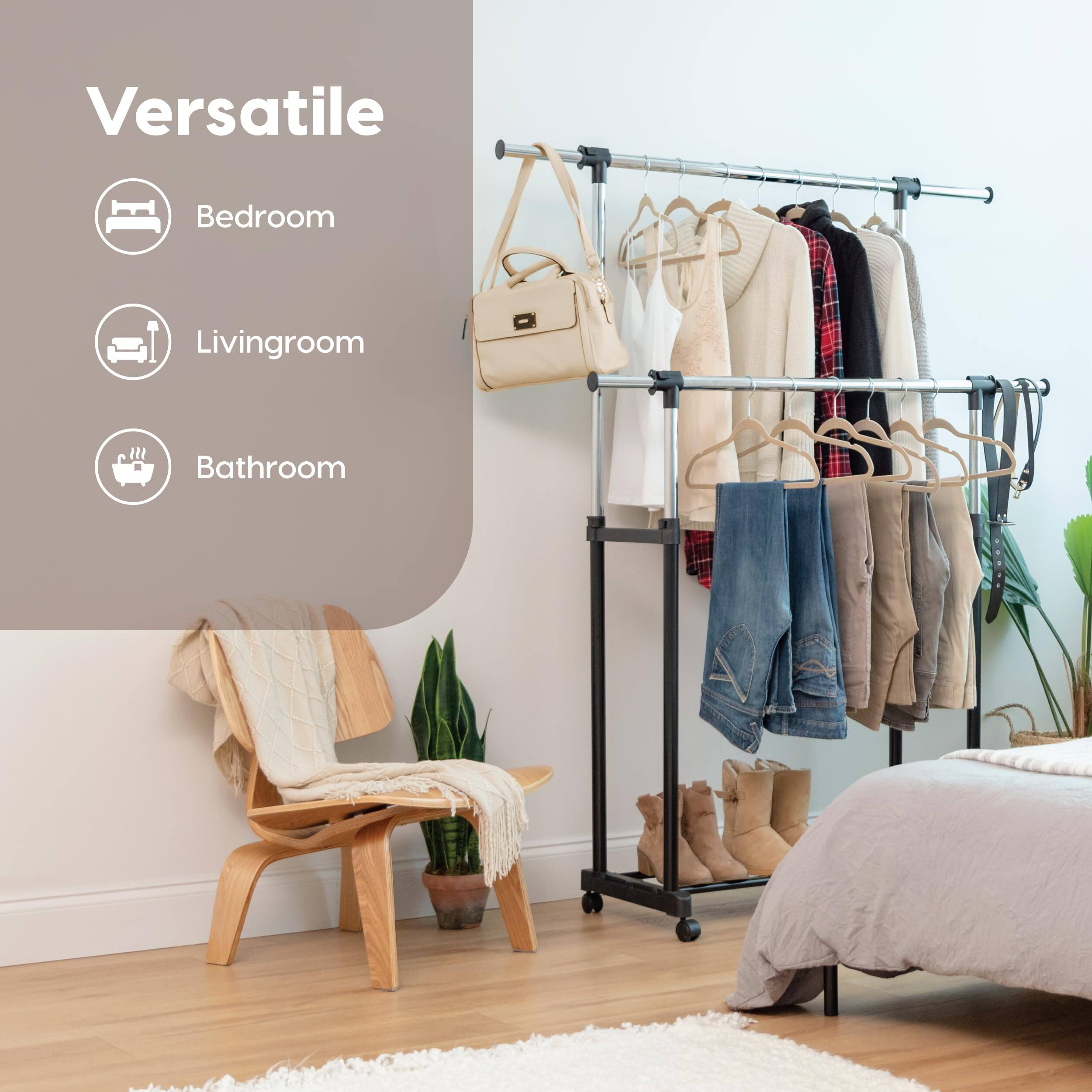 Cedar Assembly Portable Double rod Height Adjustable Clothes Rack With ...