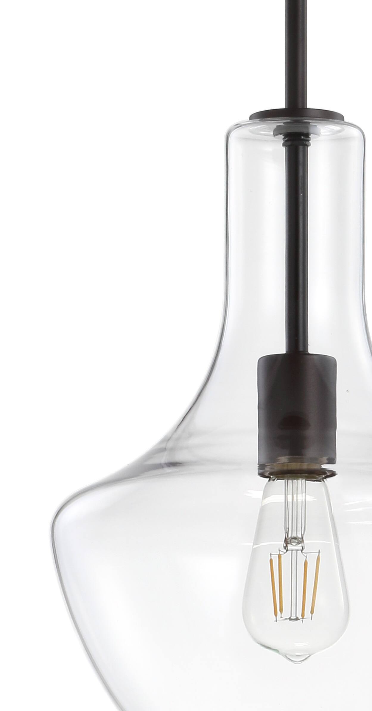 Alt View 4. Jonathan Y - Watts 10.5" 1-Light Mid-Century Modern Iron/Glass LED Pendant, Oil Rubbed Bronze/Clear - Oil Rubbed Bronze/Clear.