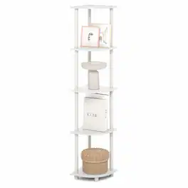 Furinno - TURN-N-TUBE 5 Tier Corner Shelf, Corner Bookshelf, Display Shelf for Living Room, Bedroom - Plain White