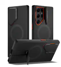 Front. SURITCH - Case for Samsung Galaxy S23 Ultra, Magnetic Shockproof Hard shell with Camera Cover & Adjustable Kickstand - Aurora Black.