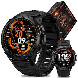 Carbinox - Blaze Smart Watch with GPS (Sport Mode), Rugged Fitness Tracker Waterproof IP69K, Make/Receive Calls (Round) - Black - (2024)