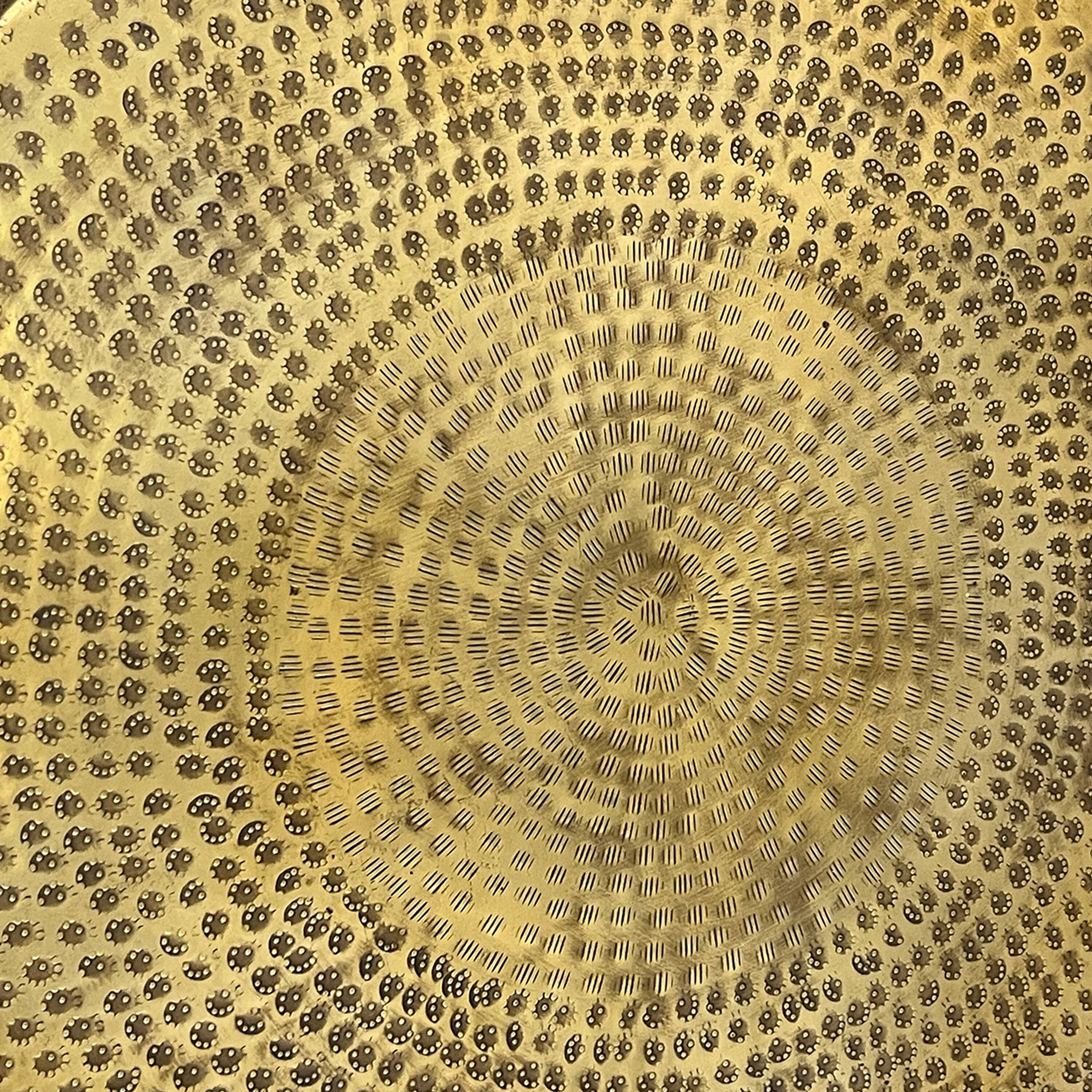 Alt View 4. Manhattan Lane - Nala 23 Inch Coffee Table, Low Round Drum Shape with Unique Hollow Center - Brass.