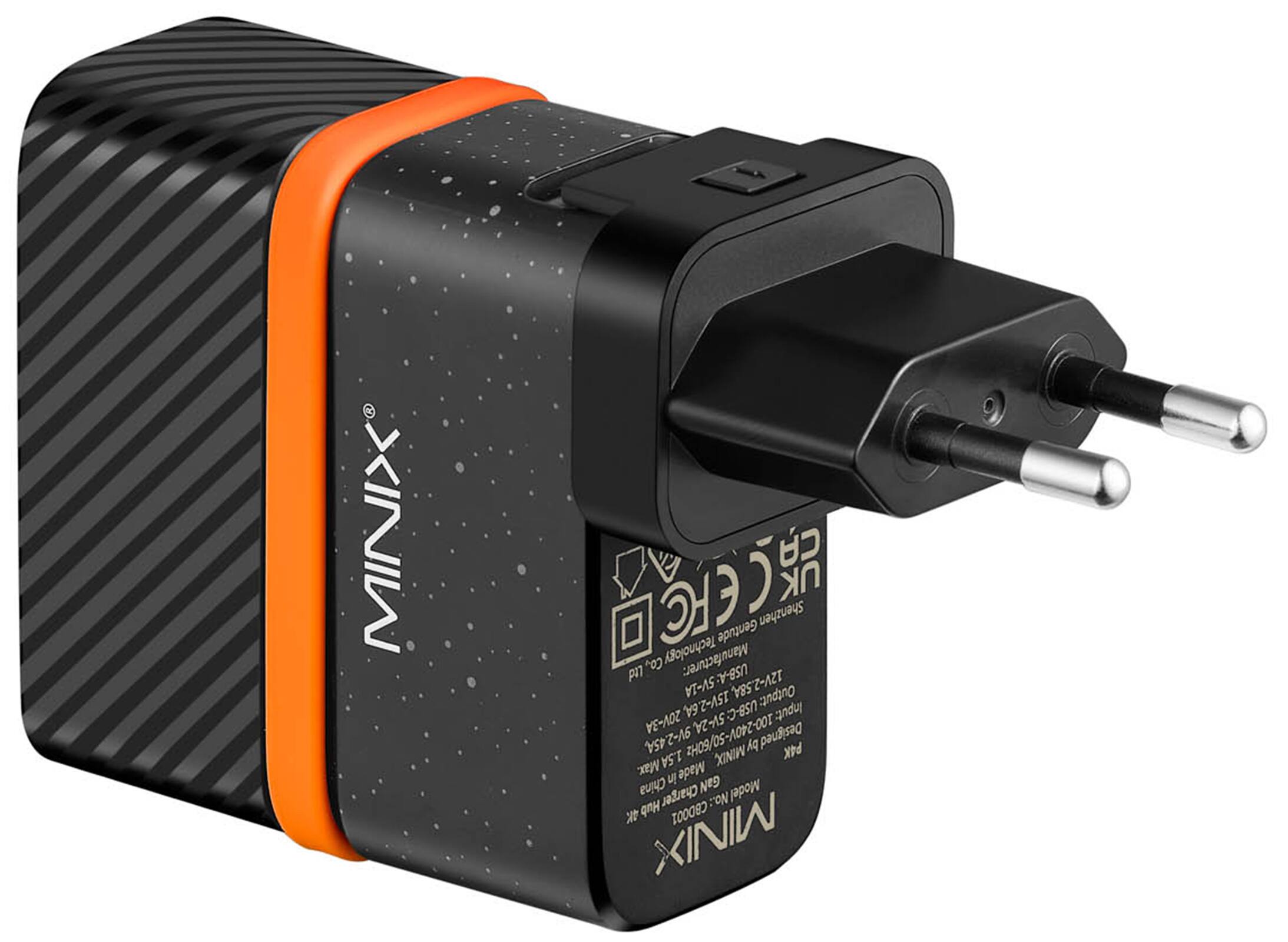 MINIX USB-A: SV-1A 12V-2.58A, Output: 15V-2.6A USB-C Input: 20V-3A 9V-2 TH09/05-A002-00T SV-2A Designed by P4K Max. 1.5A in Made China NS Model Charger No.: 0 A 100080 MINIX