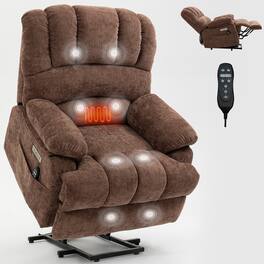 Boyel Living - Large Size Chenille Power Lift Recliner Chair with 8 Point Vibration Massage and Lumbar Heating - Brown