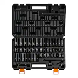VEVOR - Impact Socket Set, 3/8" Drive, 48-Piece Socket Set, 6-Point Sockets, SAE 5/16"-3/4" and Metric 8-19 mm, 21-22 mm - Black