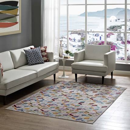 Front. Modway - Laleh Geometric Mosaic Area Rug - Multicolored.