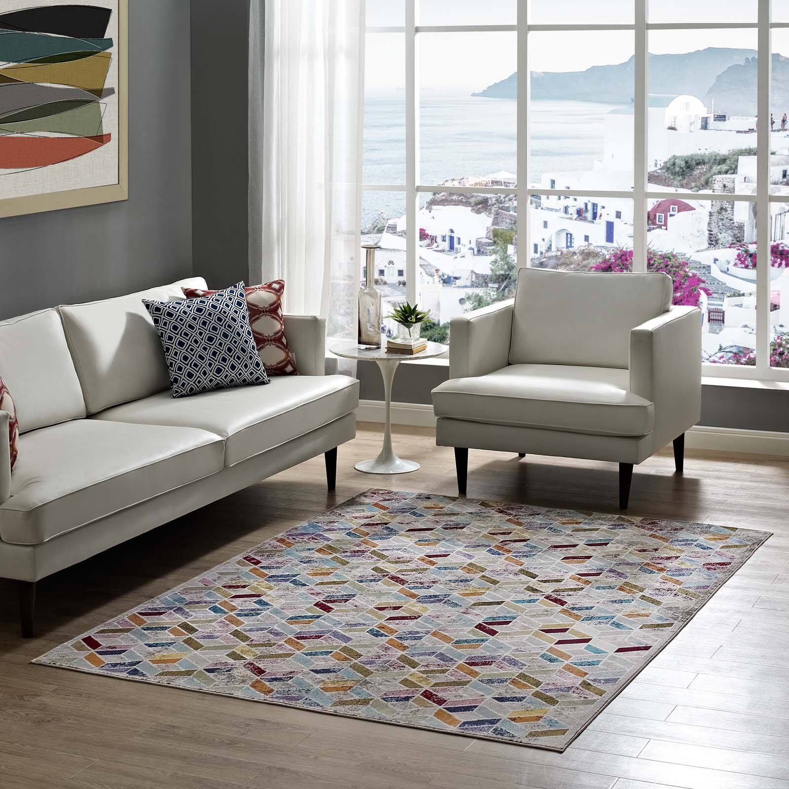 Front. Modway - Laleh Geometric Mosaic Area Rug - Multicolored.