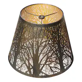Alucset - Small Metal Barrel Lamp Shade Replacement for Table and Wall Lamp - Etched Forest Design - Plating - Antique Bronze & Gold