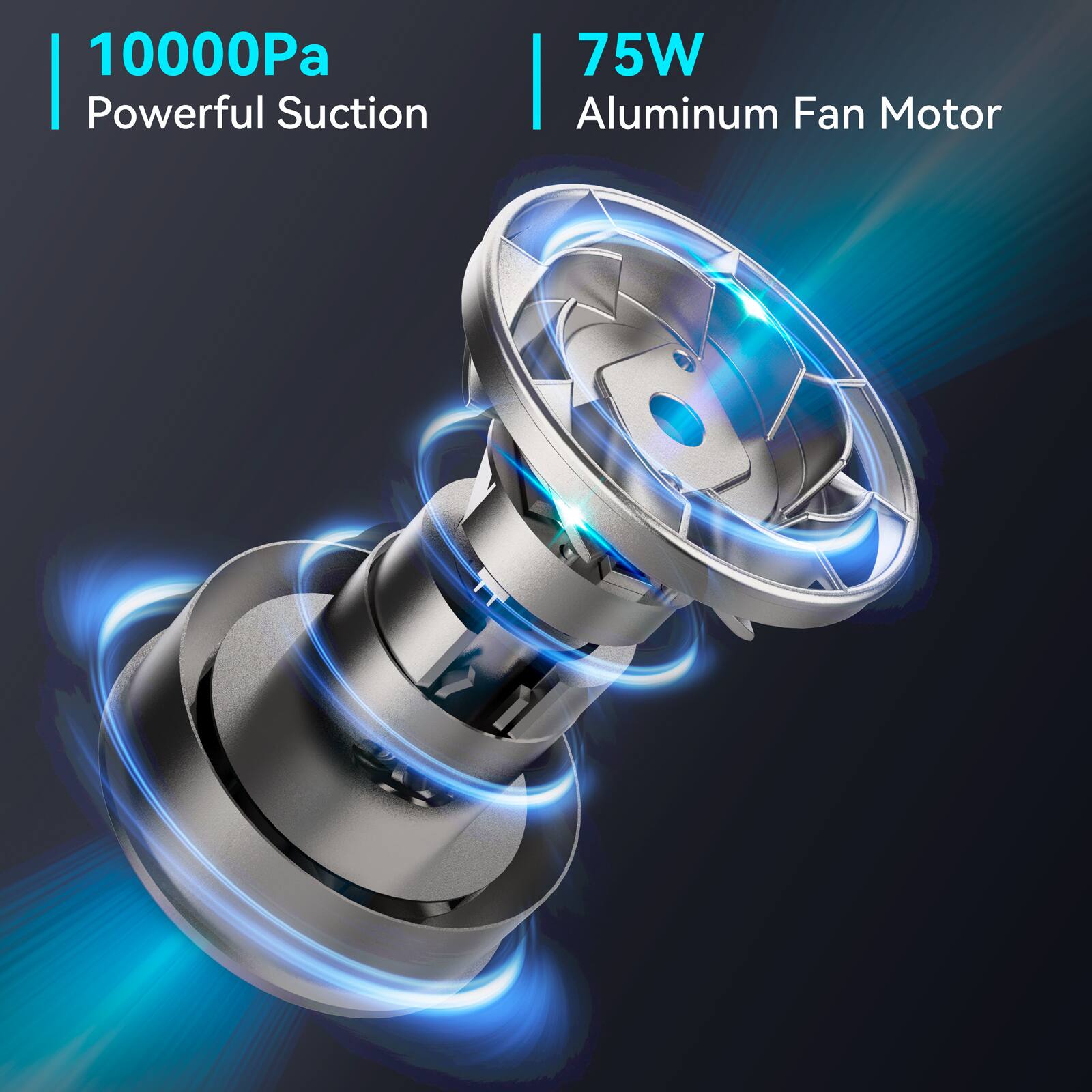 10000Pa Powerful Suction  
75W Aluminum Fan Motor
