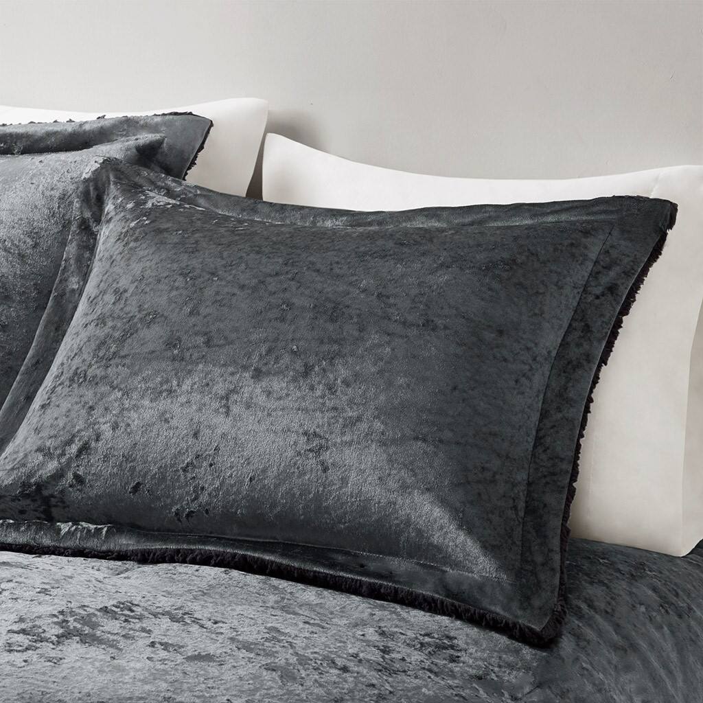 Alt View 3. Gracie Mills - Gracie Mills Graciela Luxe Crushed Velvet Reversible Comforter Set - Charcoal.
