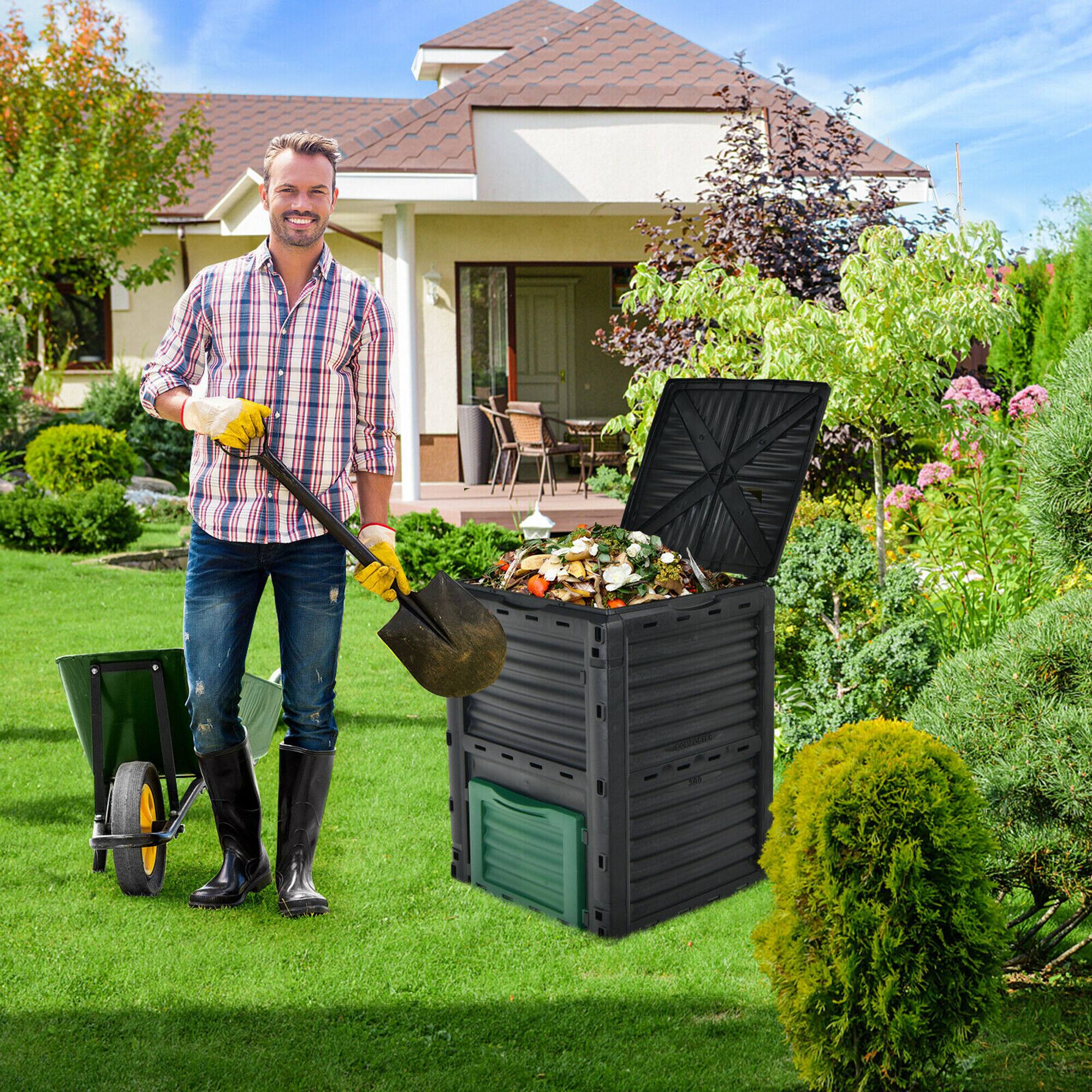 Alt View 3. Gymax - Gymax 80 Gallon Compost Bin Garden Waste Container Grass Food Trash Barrel Fertilizer - Black, Green.
