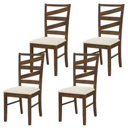 Gymax - Dining Chairs Set of 4 w/ Tall Backrests Linen Fabric Upholstered Seats Gray - Brown