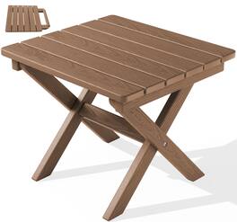 SERWALL - Small Folding Side Table, HDPE Outdoor End Table - Brown