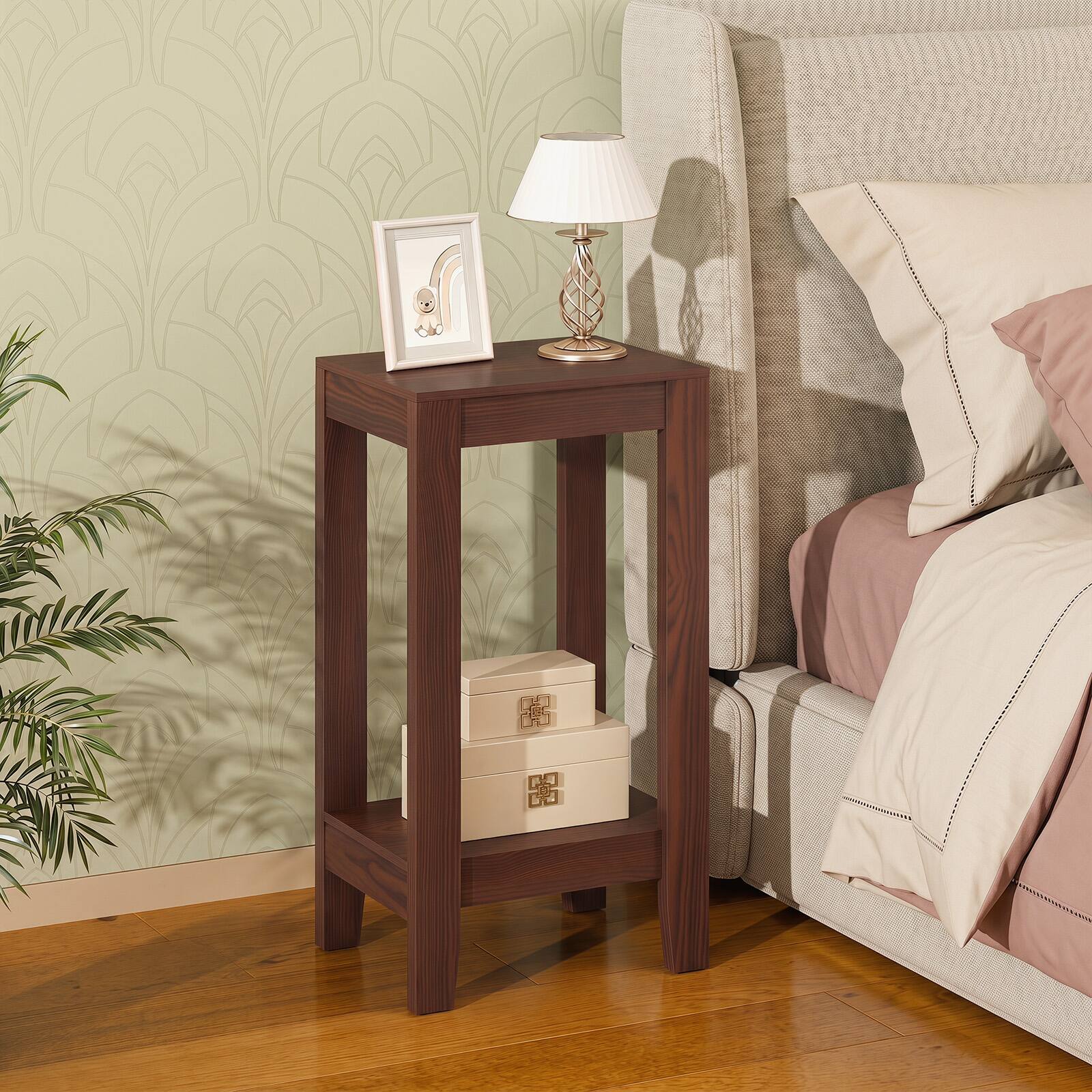 Alt View 4. Costway - Costway 2-Tier End Table Rectangular Sofa Side Table with Storage Shelf Small Bedside Table - Brown.