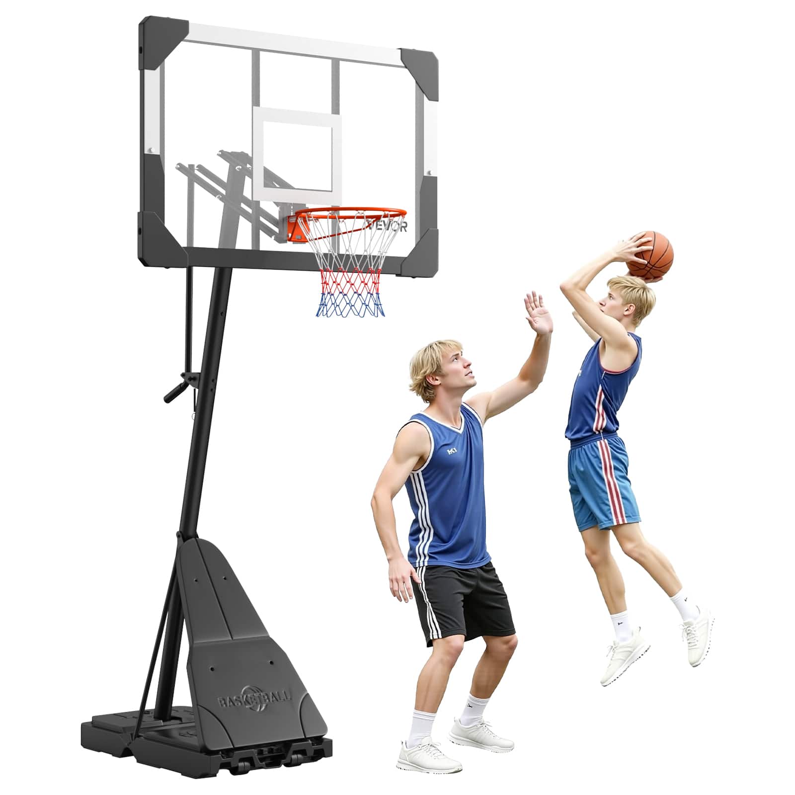 VEVOR - Portable Basketball Stand, 8.04 to 10 ft Height Adjustment Basketball Hoop & Goal, Basketballs Hoop Outdoor - Black + White