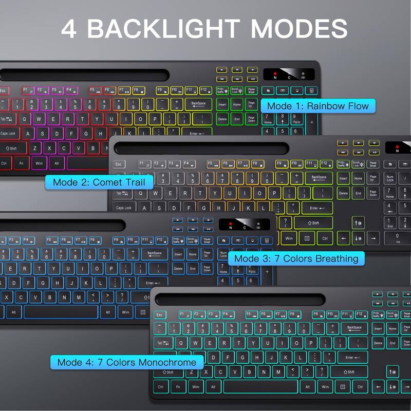 4 BACKLIGHT MODES

Mode 1: Rainbow Flow

Mode 2: Comet Trail

Mode 3: 7 Colors Breathing

Mode 4: 7 Colors Monochrome