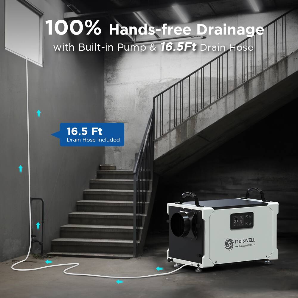 100% Hands-free Drainage with Built-in Pump & 16.5Ft Drain Hose  
16.5 Ft Drain Hose Included