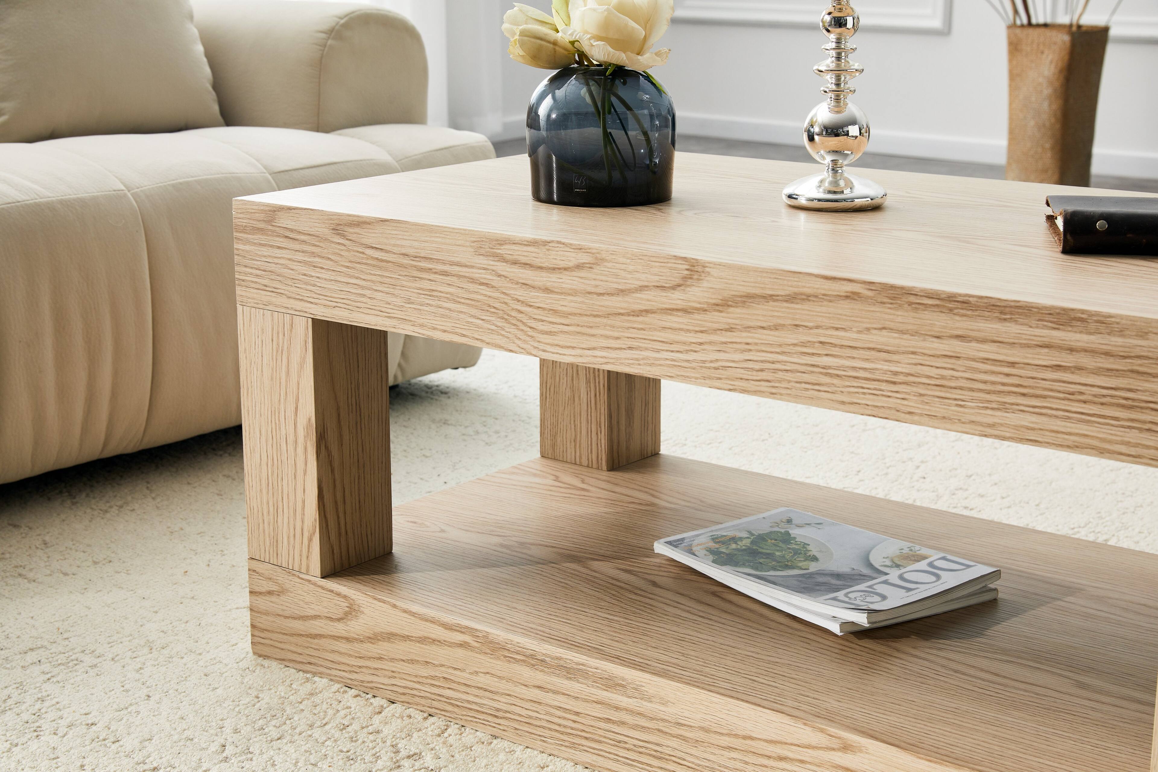 Alt View 3. Loheer - Loheer- Modern 2-Tier Coffee Table Open Storage Shelf Rectangular Center Table for Living Room 3.3x1.8x1.5 ft - Wood.