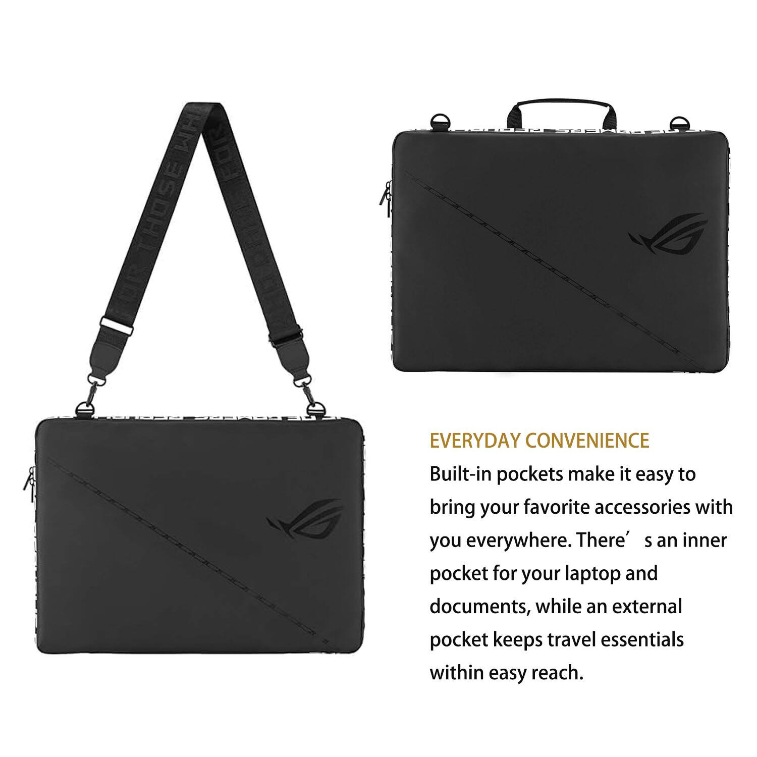 EVERYDAY CONVENIENCE  
Built-in pockets make it easy to bring your favorite accessories with you everywhere. There's an inner pocket for your laptop and documents, while an external pocket keeps travel essentials within easy reach.