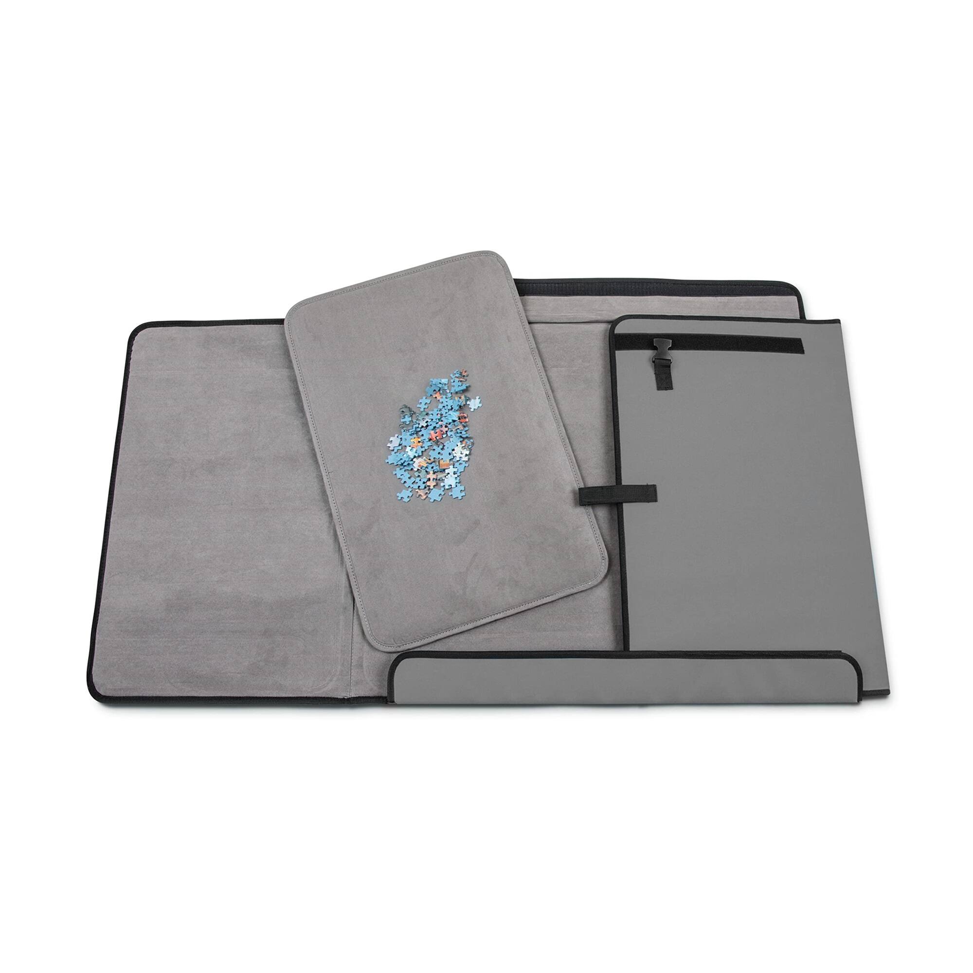 Front. Jumbl - 1500-Piece Puzzle Caddy, Portable Puzzle Board & Travel Case with 2 Trays & Handle - Grey.
