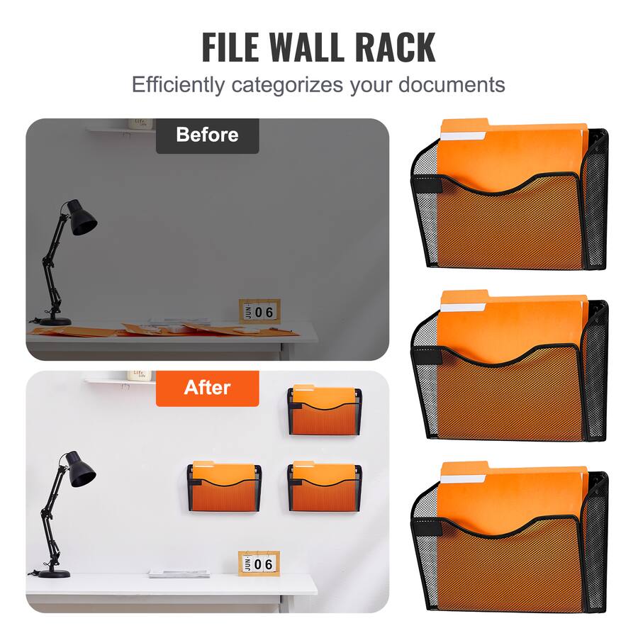 VEVOR File Wall Rack, Three Piece 1 Pocket Mesh Wall File Holder, Wall ...