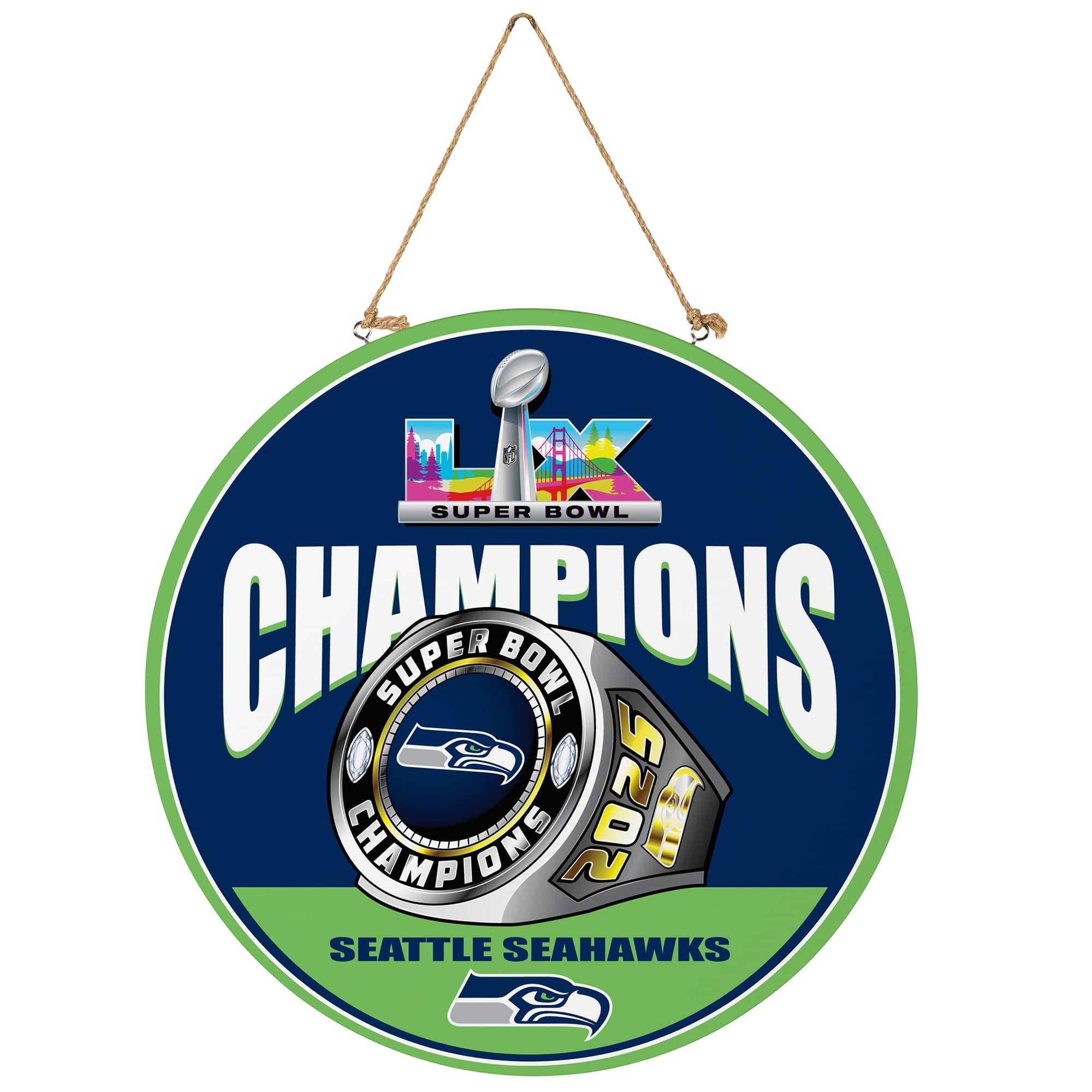 Evergreen Enterprises - Seattle Seahawks Super Bowl LX Champions 18" Round Wood Sign - Multicolor