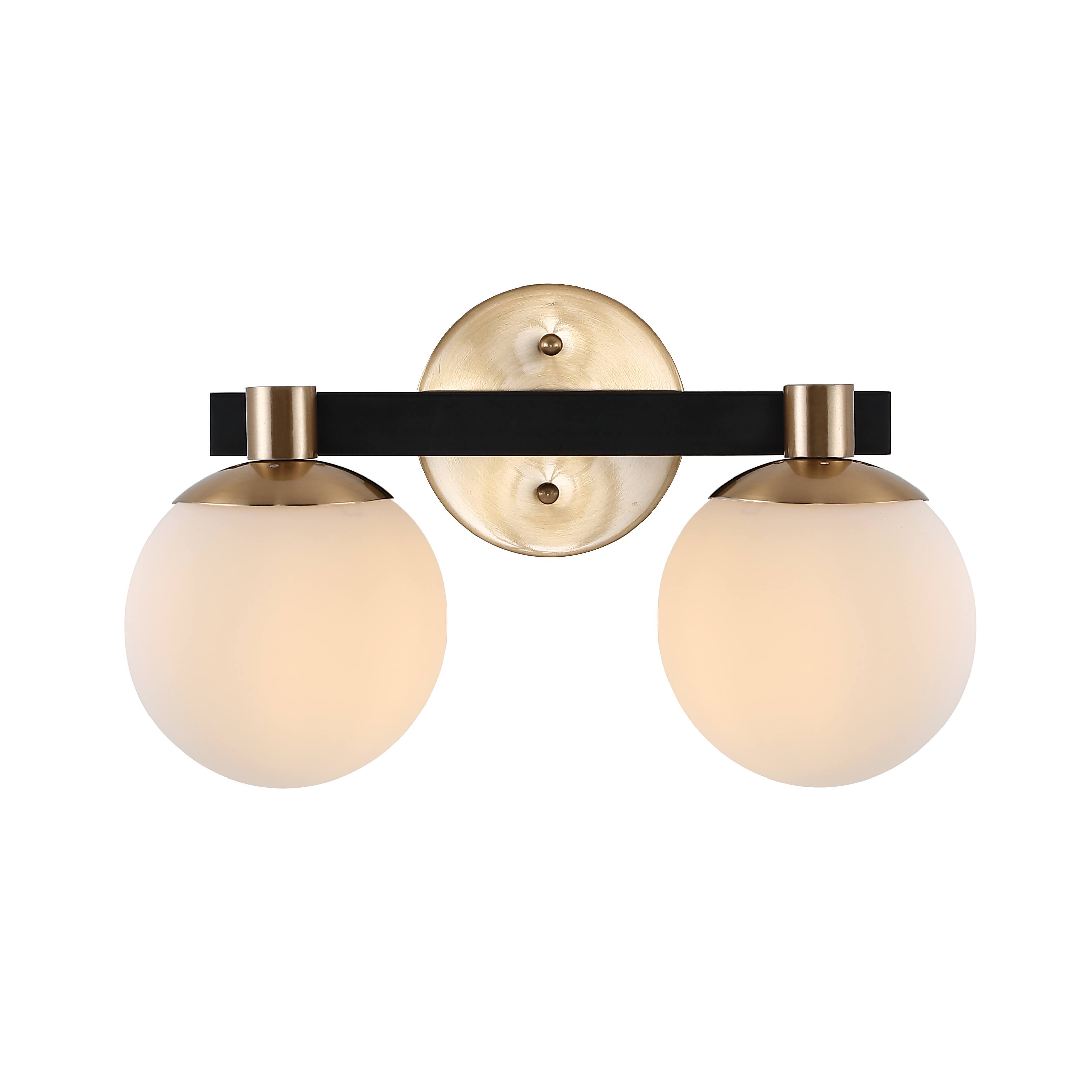 "Jonathan Y - Modernist Globe 15.25"" 2-Light Metal/Frosted Glass Modern Contemporary LED Vanity - Brass Gold/Black" price history on PriceWatchPro