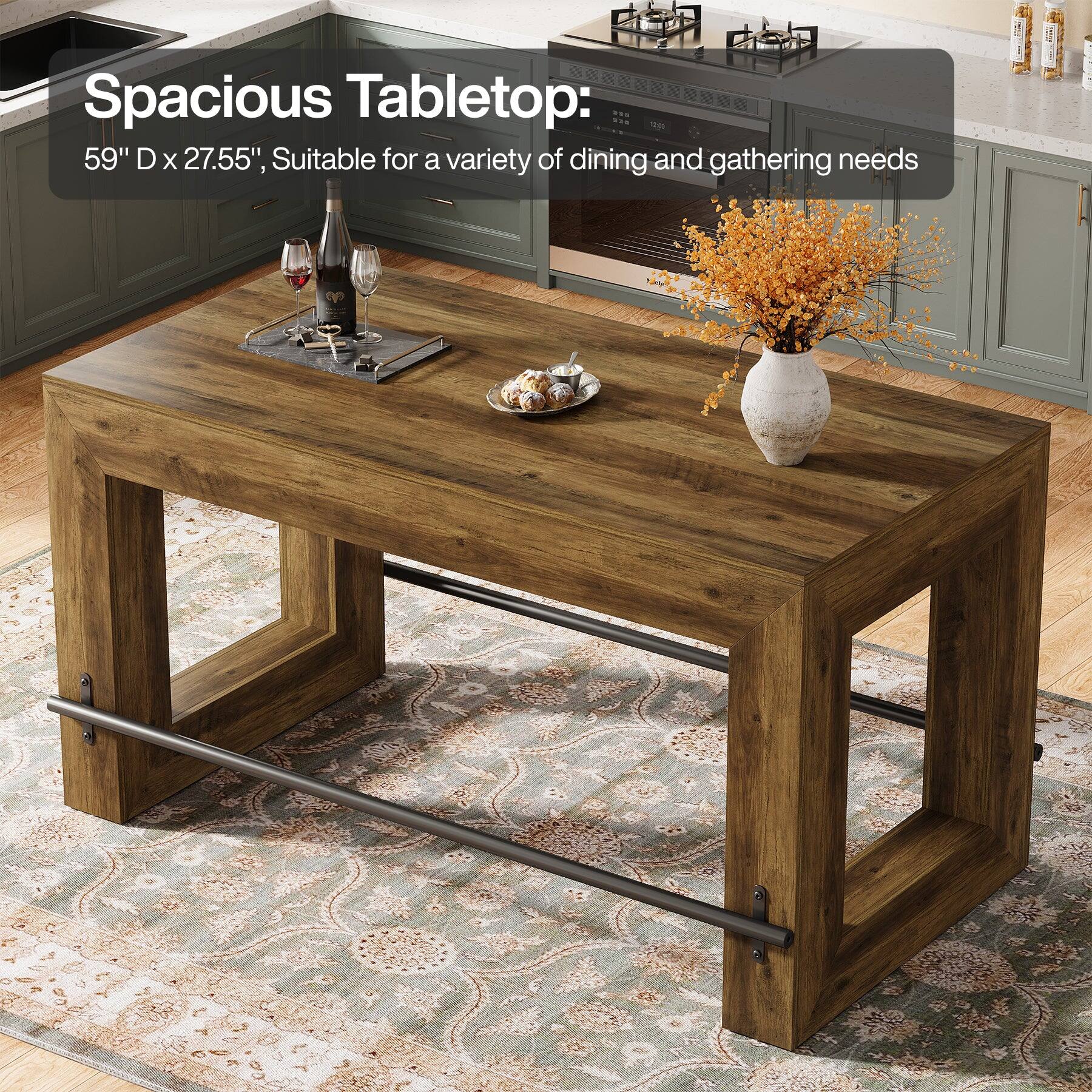 Tribesigns Bar Table with Footrest and Rectangular Top for Everyday ...