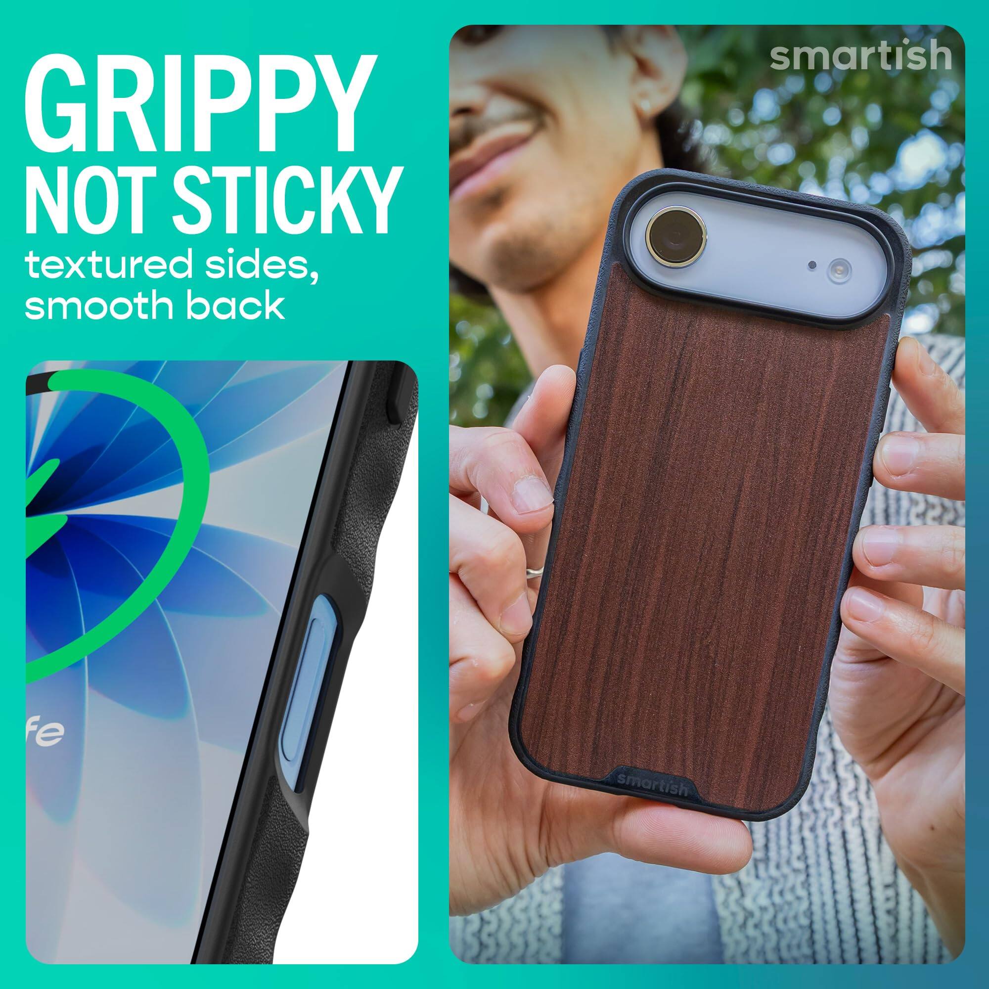 GRIPPY NOT STICKY textured sides, smooth back

smartish