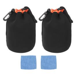 Unique Bargains - 2pcs Drawstring Lens Pouch, 4"x6" Soft Plush Neoprene Case for DSLR Photography Gear - Black