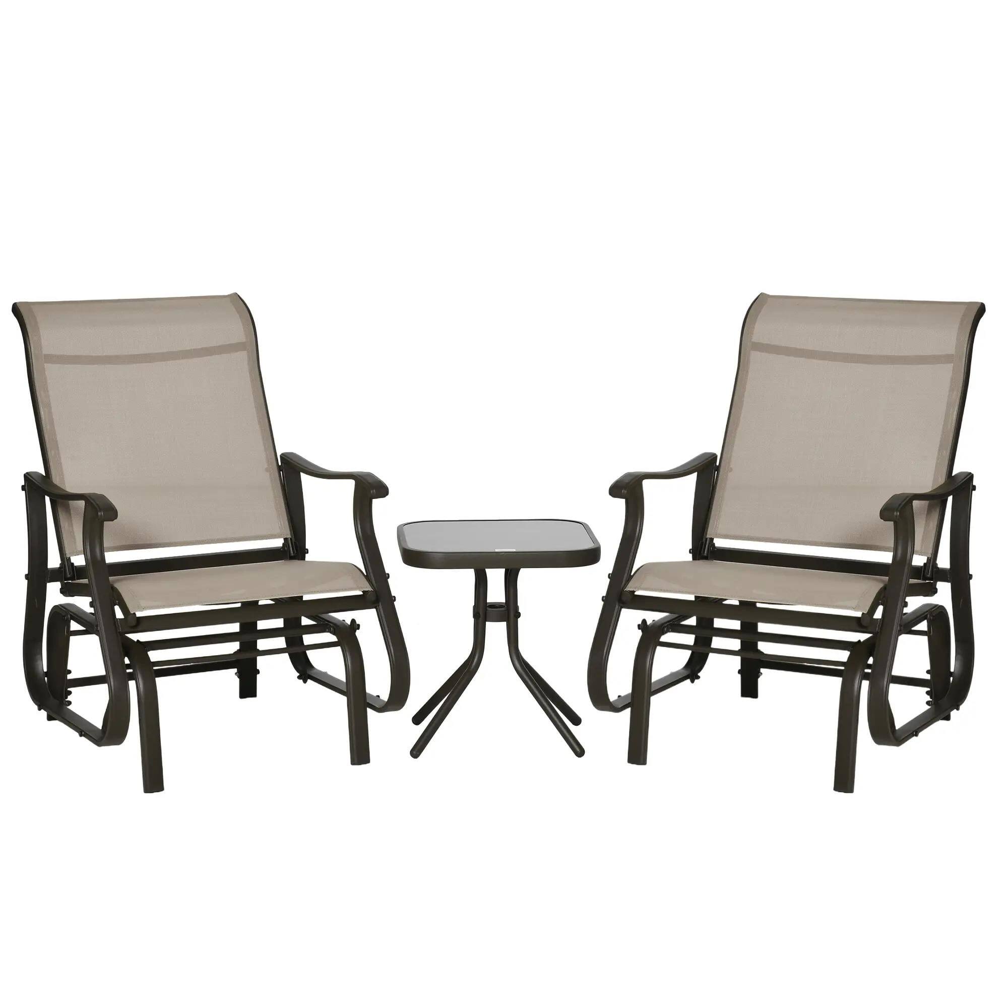 Angle. Resenkos - Resenkos 3-Piece Patio Glider Set, Steel Frame, Tempered Glass Table, Garden Bistro, Backyard Seating, Beige - Beige.