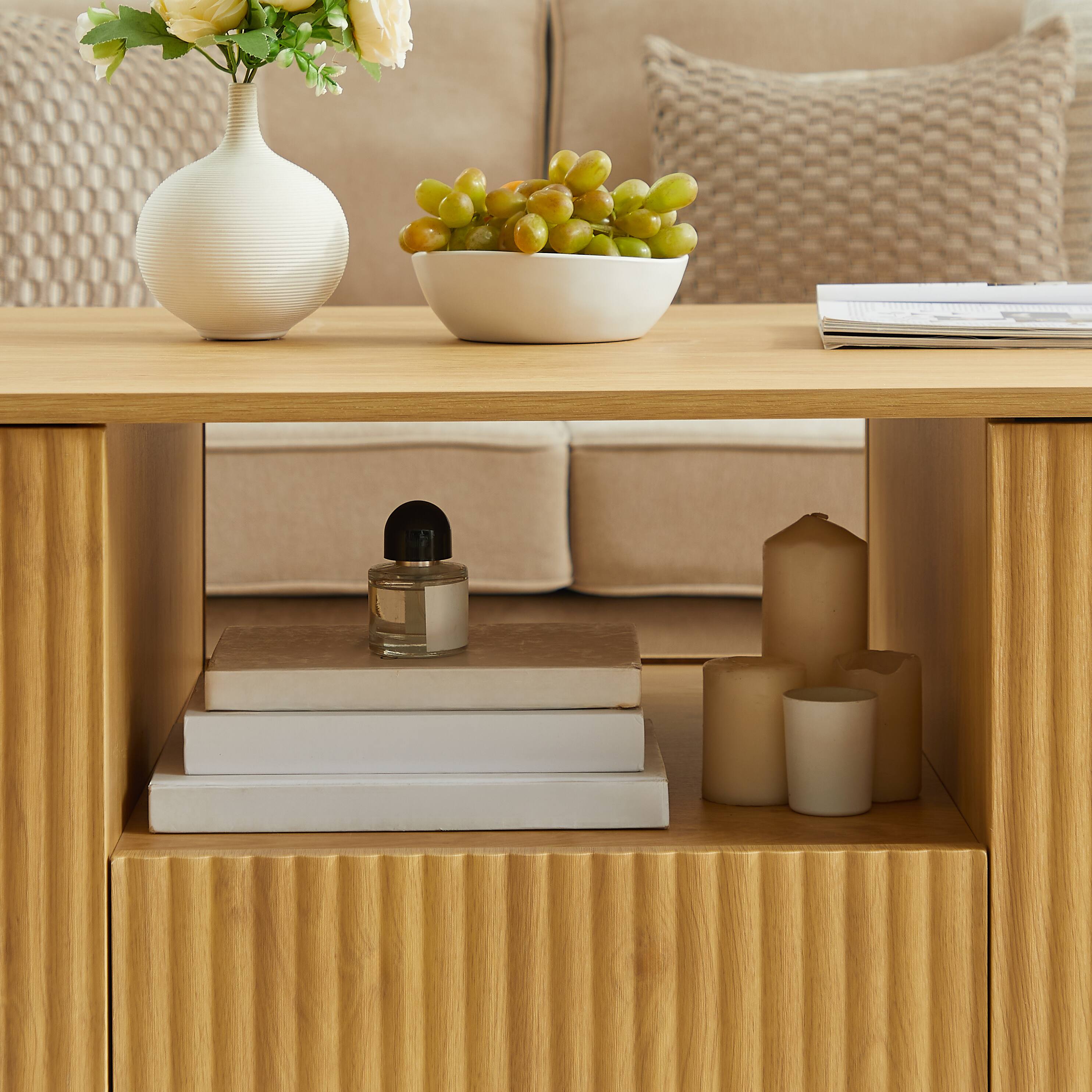 Alt View 2. Ecooso - Coffee Table Oval Design with Drawers and Storage Compartments, Modern Luxury Center Table for Living Room - Natural.