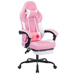 Loheer - Ergonomic Gaming Chair Faux Leather with Footrest & Massage Lumbar Support - Height Adjustable Computer Chair - Pink