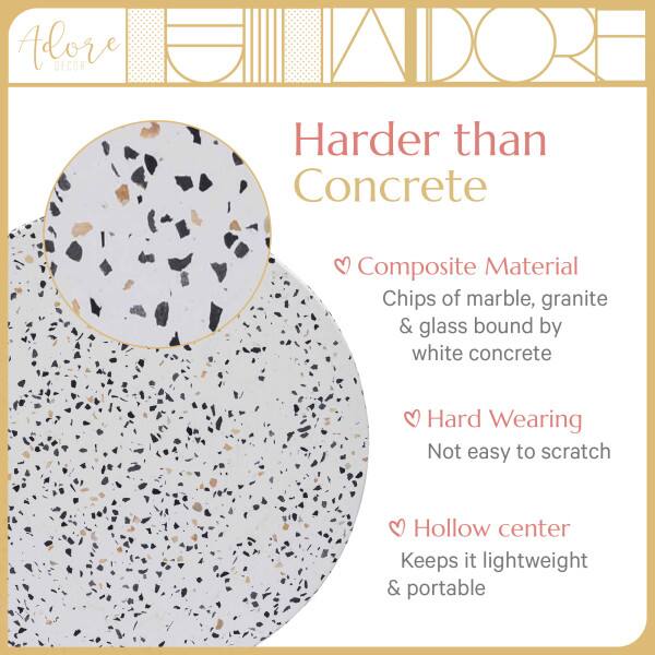 Adore DECOR

Harder than Concrete

Composite Material
Chips of marble, granite & glass bound by white concrete

Hard Wearing
Not easy to scratch

Hollow center
Keeps it lightweight & portable