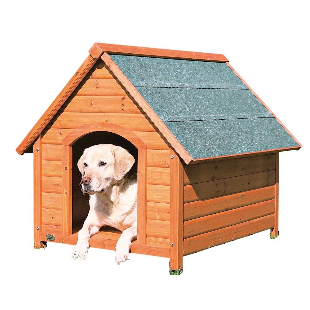 Left. TRIXIE - Cottage Weatherproof Outdoor Wooden Dog House Raised Floor for Large Dogs - Brown.